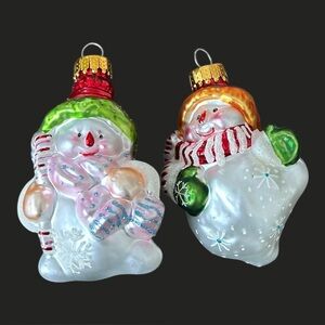 Lot Of 2 Vintage Snowmen Blown Glass Christmas Ornaments Snowman Nostalgia